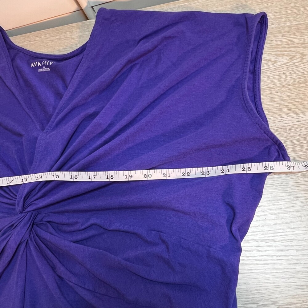 Ava & Viv Blouse Womens 2X Purple Twist Front V-Neck Cap Sleeve Cotton Modal - Picture 10 of 12